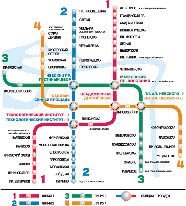 Карта метро Санкт-Петербурга с достопримечательностями